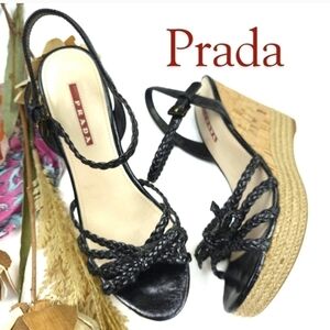 Prada Black Women's Wedge Sandals
